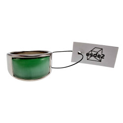 Ring Dames - Gepolijst RVS - Brede Ring met Groen Opalsteen