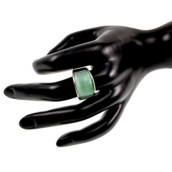 Ring Dames - Gepolijst RVS - Brede Ring met Groen Opalsteen
