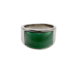 Ring Dames - Gepolijst RVS - Brede Ring met Groen Opalsteen