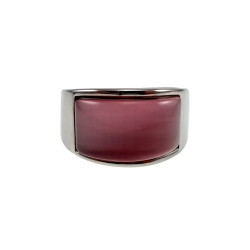 Ring Dames - Gepolijst RVS - Brede Ring met Roze Opalsteen