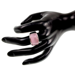 Ring Dames - Gepolijst RVS - Brede Ring met Roze Opalsteen