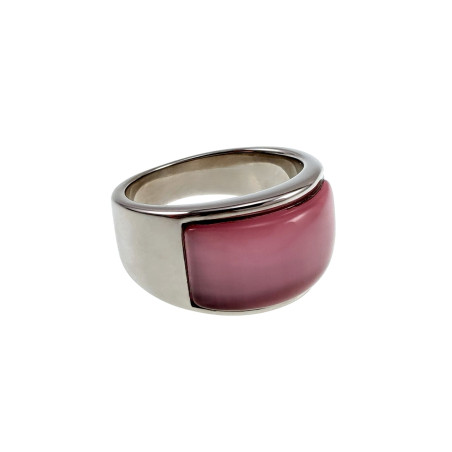 Ring Dames - Gepolijst RVS - Brede Ring met Roze Opalsteen