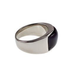 Ring Dames - Gepolijst RVS - Brede Ring met Antracietzwarte Opalsteen