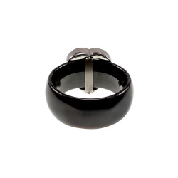 Ring Dames - Gepolijst RVS - Zwart Keramiek Ring met Hart - Brede Ring