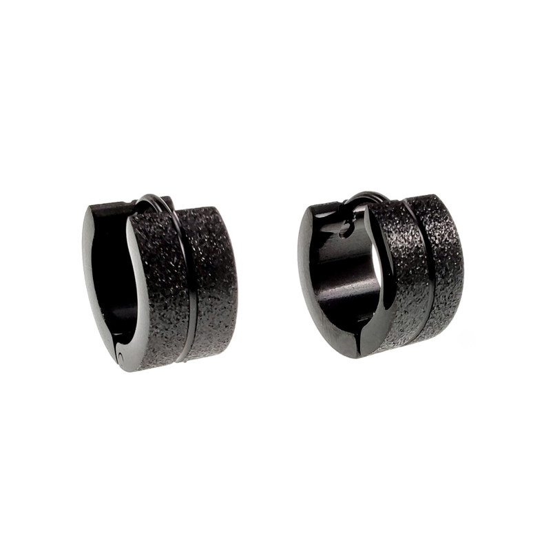 ∅13mm x 7mm Oorringen Unisex - Zwart PVD-Coating RVS - Brede Oorringen - Zand-Ontwerp Oorbellen Dames - Heren