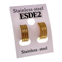 ∅13mm x 5mm Verguld RVS - Brede Oorringen met Drie Strepen - Unisex