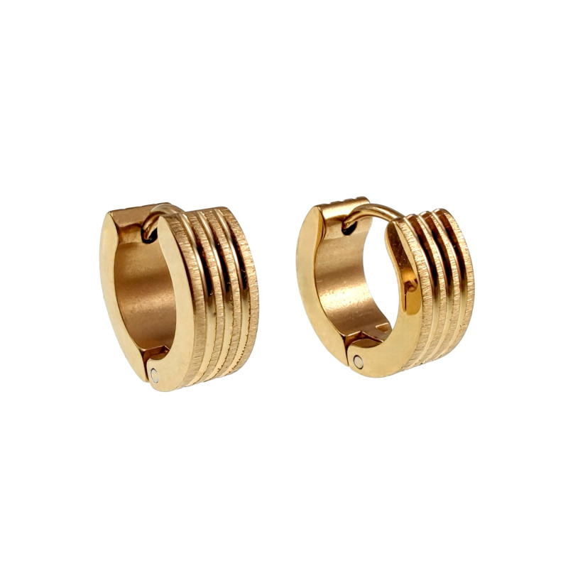 ∅13mm x 5mm Verguld RVS - Brede Oorringen met Drie Strepen - Unisex ∅13mm x 5mm Verguld RVS - Brede Oorringen met Drie Strepen - Unisex