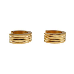 ∅13mm x 5mm Verguld RVS - Brede Oorringen met Drie Strepen - Unisex