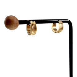 ∅13mm x 5mm Verguld RVS - Brede Oorringen met Drie Strepen - Unisex