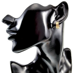 ∅13mm x 5mm Verguld RVS - Brede Oorringen met Drie Strepen - Unisex