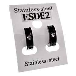 Unisex Zwart PVD- Coating RVS ∅13mm Oorringen met Een Zirkonia Steen