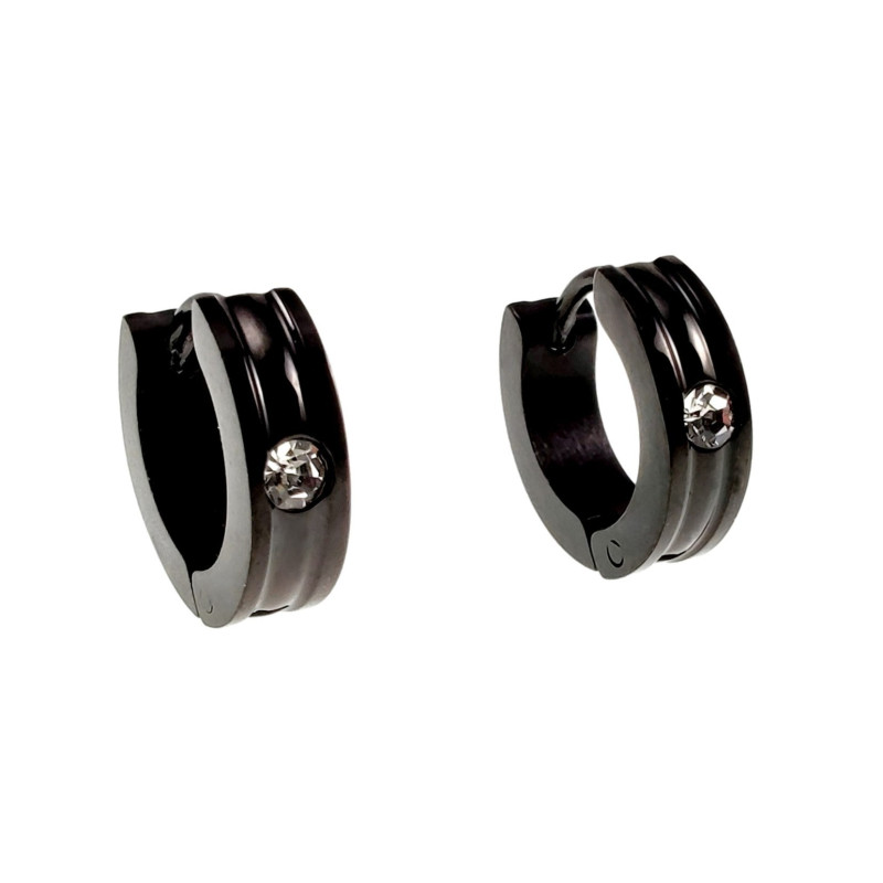 Unisex Zwart PVD- Coating RVS ∅13mm Oorringen met Een Zirkonia Steen Unisex Zwart PVD- Coating RVS ∅13mm Oorringen met Een Zirkonia Steen