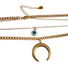 41cm tot 46cm Gelaagde Ketting Dames - Verguld RVS - Dubbele Ketting met Halve Maan en Turks Oog - Verstelbaar