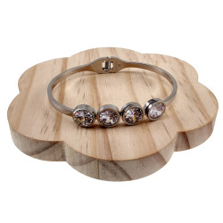17 tot 19cm Bangle Dames - RVS Stijve Armband met Vier Zirkoniastenen