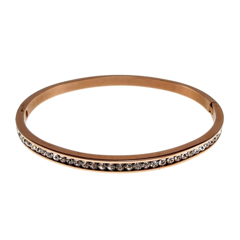 Roséverguld RVS Bangle Dames - Armband met Een Streep Zirkoniastenen Roséverguld RVS Bangle Dames - Armband met Een Streep Zirkoniastenen
