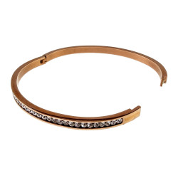 Roséverguld RVS Bangle Dames - Armband met Een Streep Zirkoniastenen
