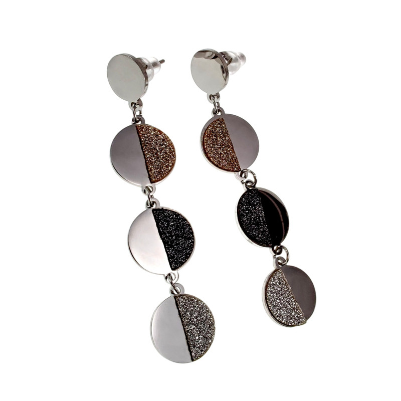 Oorbellen Dames - RVS - 61mm Lange Driekleurige Geometrische Oorbellen Oorbellen Dames - RVS - 61mm Lange Driekleurige Geometrische Oorbellen