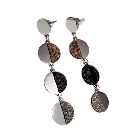 Oorbellen Dames - RVS - 61mm Lange Driekleurige Geometrische Oorbellen