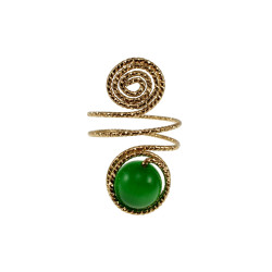 Ring Dames - Goudkleurig - Handgemaakte Aspiral en Groene Kattenoogring - Verstelbaar Ring - One Size Ring