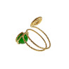 Ring Dames - Goudkleurig - Handgemaakte Aspiral en Groene Kattenoogring - Verstelbaar Ring - One Size Ring