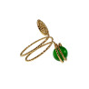Ring Dames - Goudkleurig - Handgemaakte Aspiral en Groene Kattenoogring - Verstelbaar Ring - One Size Ring