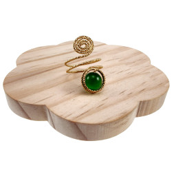 Ring Dames - Goudkleurig - Handgemaakte Aspiral en Groene Kattenoogring - Verstelbaar Ring - One Size Ring