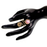 Ring Dames - Goudkleurig - Handgemaakte Aspiral en Roze Kattenoogring - Verstelbaar Ring - One Size Ring