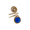Ring Dames - Goudkleurig - Handgemaakte Aspiral en Blauwe Kattenoogring - Verstelbaar Ring - One Size Ring