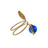 Ring Dames - Goudkleurig - Handgemaakte Aspiral en Blauwe Kattenoogring - Verstelbaar Ring - One Size Ring