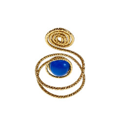 Ring Dames - Goudkleurig - Handgemaakte Aspiral en Blauwe Kattenoogring - Verstelbaar Ring - One Size Ring