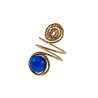 Ring Dames - Goudkleurig - Handgemaakte Aspiral en Blauwe Kattenoogring - Verstelbaar Ring - One Size Ring