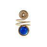 Ring Dames - Goudkleurig - Handgemaakte Aspiral en Blauwe Kattenoogring - Verstelbaar Ring - One Size Ring