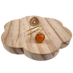 Ring Dames - Goudkleurig - Handgemaakte Aspiral en Amberkleur Kattenoogring - Verstelbaar Ring - One Size Ring