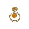 Ring Dames - Goudkleurig - Handgemaakte Aspiral en Amberkleur Kattenoogring - Verstelbaar Ring - One Size Ring