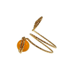 Ring Dames - Goudkleurig - Handgemaakte Aspiral en Amberkleur Kattenoogring - Verstelbaar Ring - One Size Ring