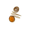 Ring Dames - Goudkleurig - Handgemaakte Aspiral en Amberkleur Kattenoogring - Verstelbaar Ring - One Size Ring