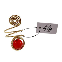 Ring Dames - Goudkleurig - Handgemaakte Aspiral en Rode Kattenoogring - Verstelbaar Ring - One Size Ring