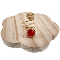 Ring Dames - Goudkleurig - Handgemaakte Aspiral en Rode Kattenoogring - Verstelbaar Ring - One Size Ring