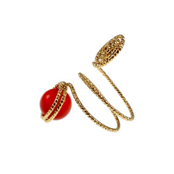 Ring Dames - Goudkleurig - Handgemaakte Aspiral en Rode Kattenoogring - Verstelbaar Ring - One Size Ring