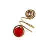Ring Dames - Goudkleurig - Handgemaakte Aspiral en Rode Kattenoogring - Verstelbaar Ring - One Size Ring