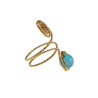 Ring Dames - Goudkleurig - Handgemaakte Aspiral en Turquoise  Kattenoogring - Verstelbaar Ring - One Size Ring
