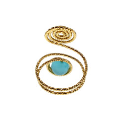 Ring Dames - Goudkleurig - Handgemaakte Aspiral en Turquoise  Kattenoogring - Verstelbaar Ring - One Size Ring