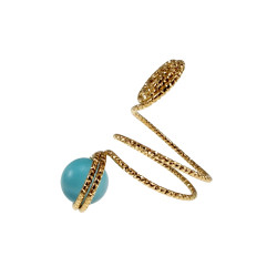 Ring Dames - Goudkleurig - Handgemaakte Aspiral en Turquoise  Kattenoogring - Verstelbaar Ring - One Size Ring
