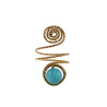 Ring Dames - Goudkleurig - Handgemaakte Aspiral en Turquoise  Kattenoogring - Verstelbaar Ring - One Size Ring