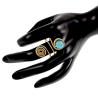 Ring Dames - Goudkleurig - Handgemaakte Aspiral en Turquoise  Kattenoogring - Verstelbaar Ring - One Size Ring