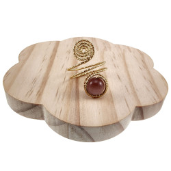 Ring Dames - Goudkleurig - Handgemaakte Aspiral en Paarse Kattenoogring - Verstelbaar Ring - One Size Ring