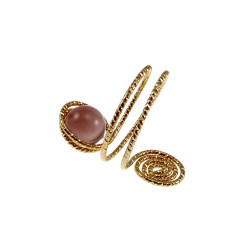 Ring Dames - Goudkleurig - Handgemaakte Aspiral en Paarse Kattenoogring - Verstelbaar Ring - One Size Ring