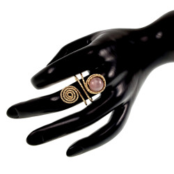 Ring Dames - Goudkleurig - Handgemaakte Aspiral en Paarse Kattenoogring - Verstelbaar Ring - One Size Ring
