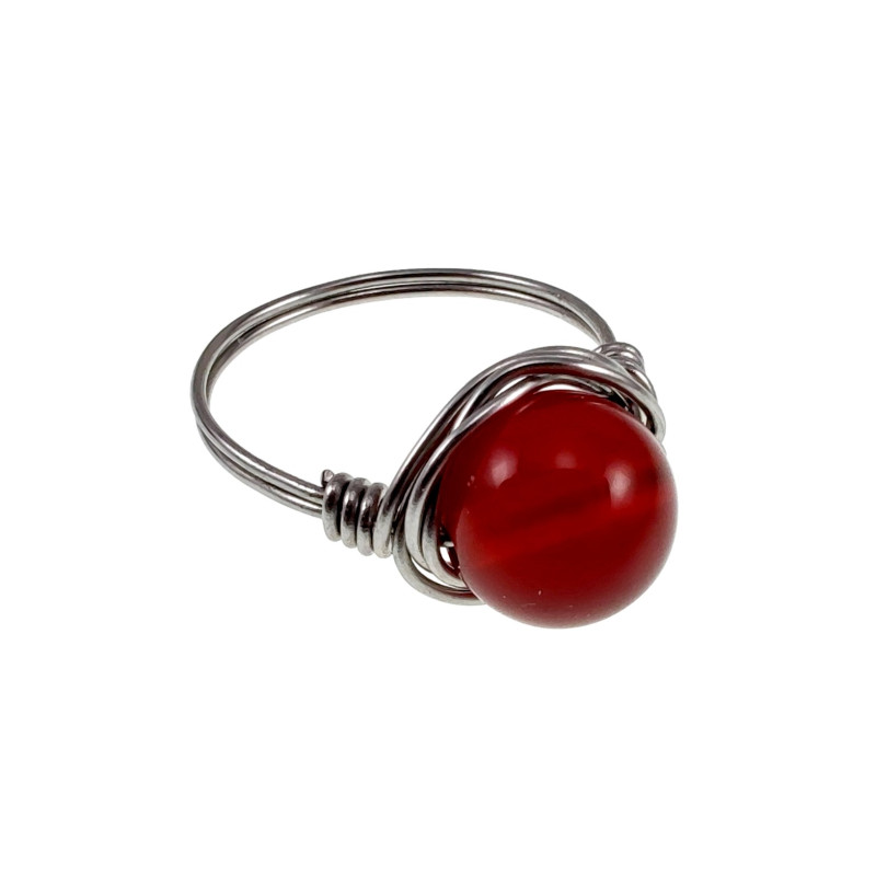 Solitairring Dames - RVS - Handgemaakte Ring met Rode Carneool Agaat