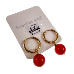 ∅16mm x 2mm Oorringen Dames - Verguld RVS - Oorbellen met Rode Carneool Agaat Hanger